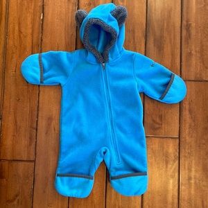 Columbia infant 3 month blue zip hooded fleece bodysuit